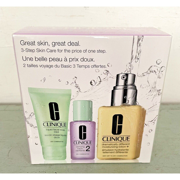 Clinique 3 Step Skincare System Type 2 Dry / Combination Travel Size Set SEALED - Picture 1 of 9